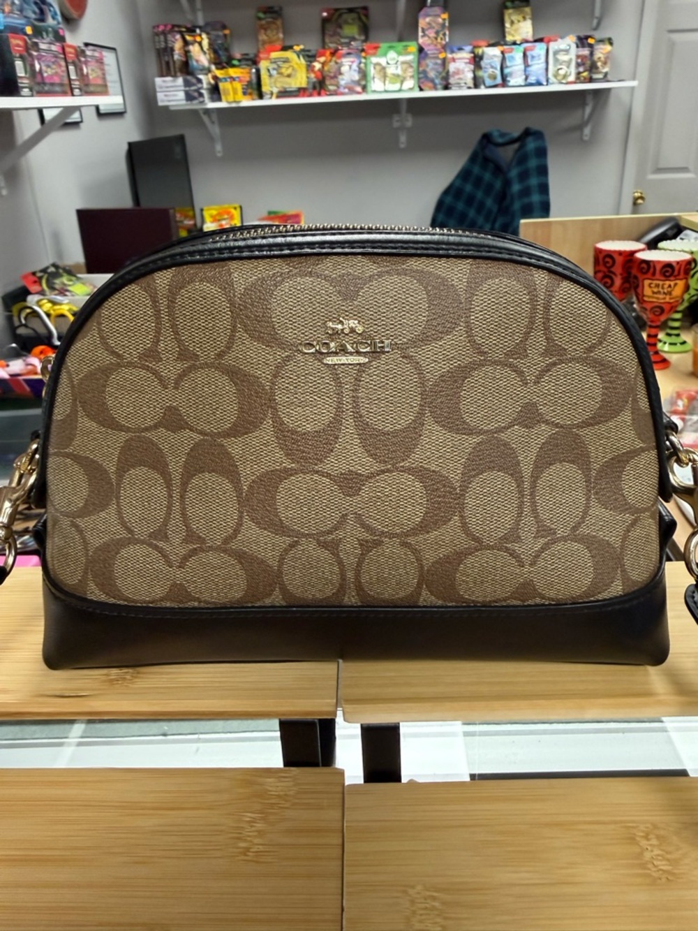 Coach Brown Signature Dome Crossbody with Dark Trim